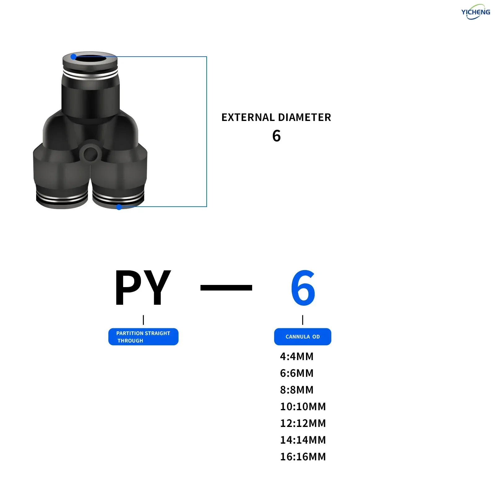 Push Fit Connector - 공압 호스 커넥터 6MM 외경 Y형